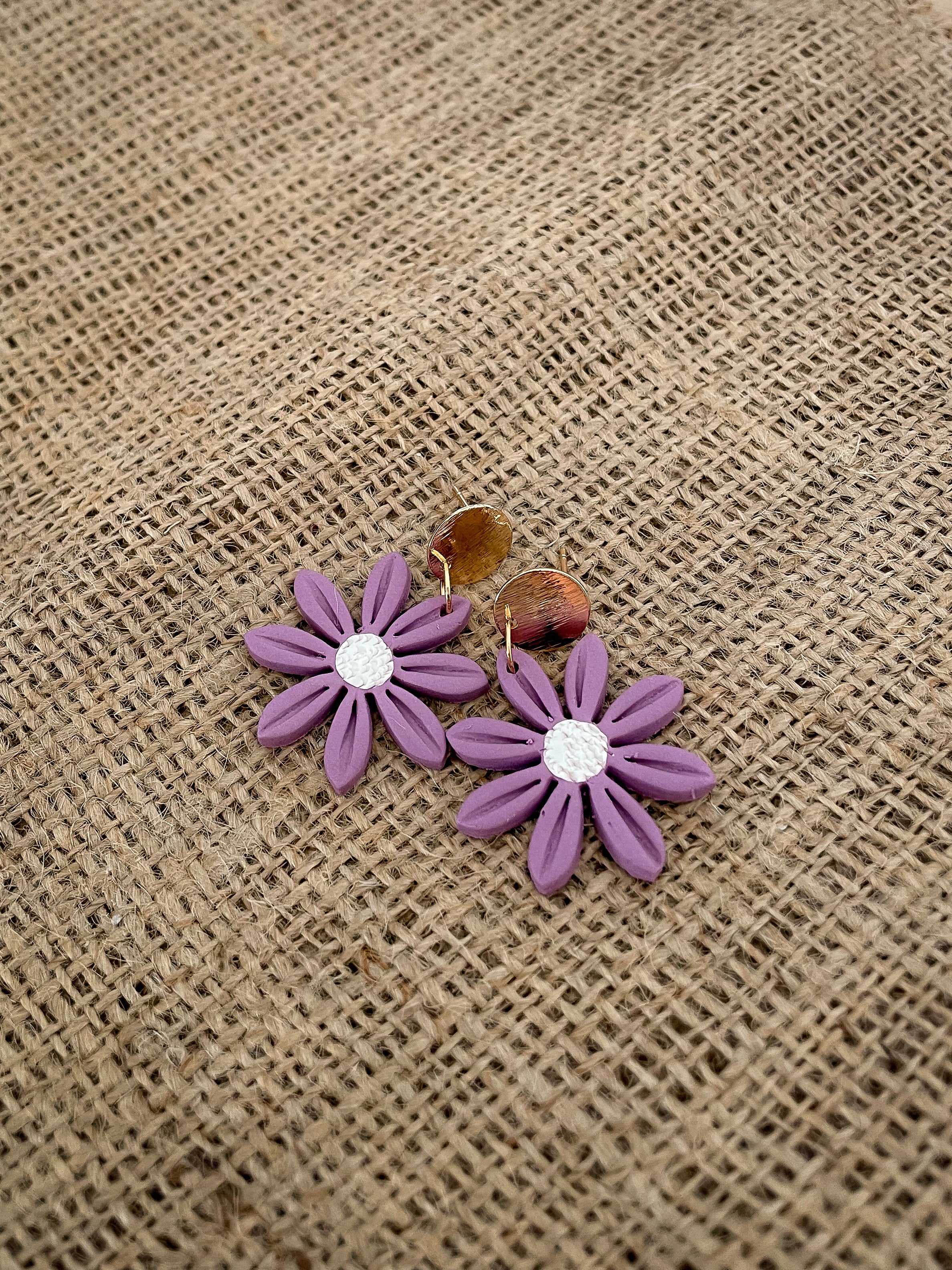 Purple Daisy Dangly Stud Earrings