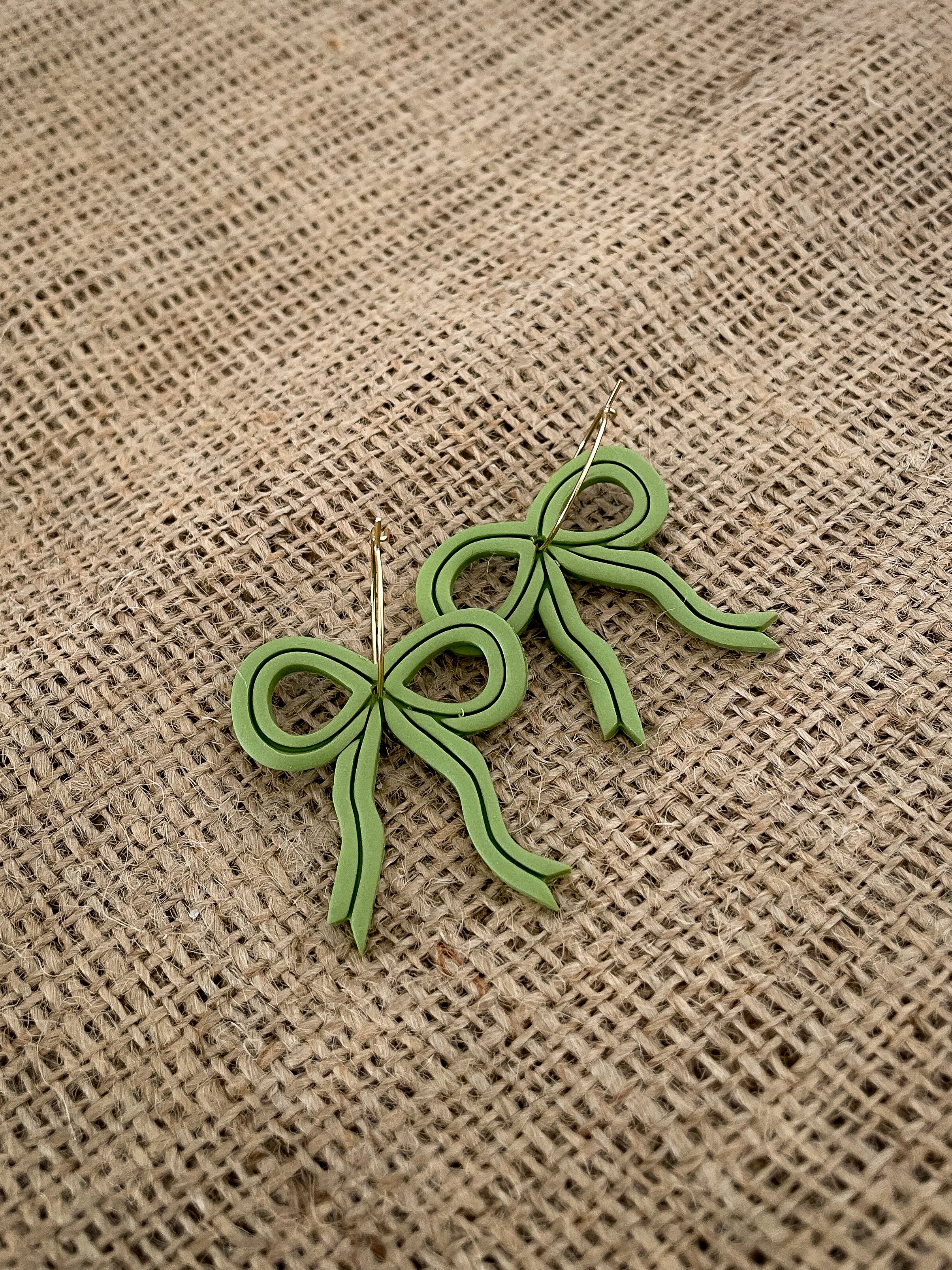 Green Bows Hoops Earrings