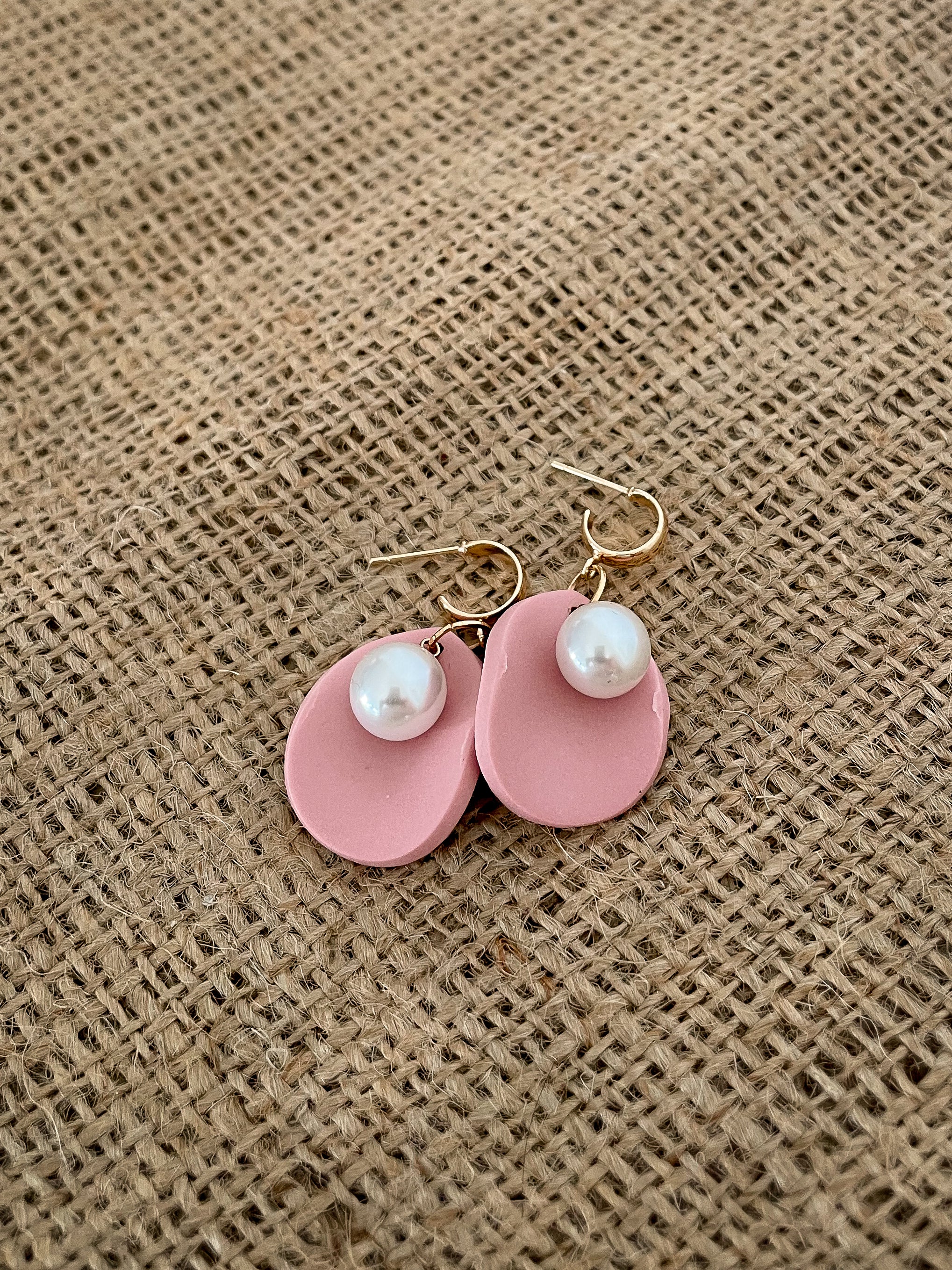 Dusty Pink Petal Dangly Hoop Earrings